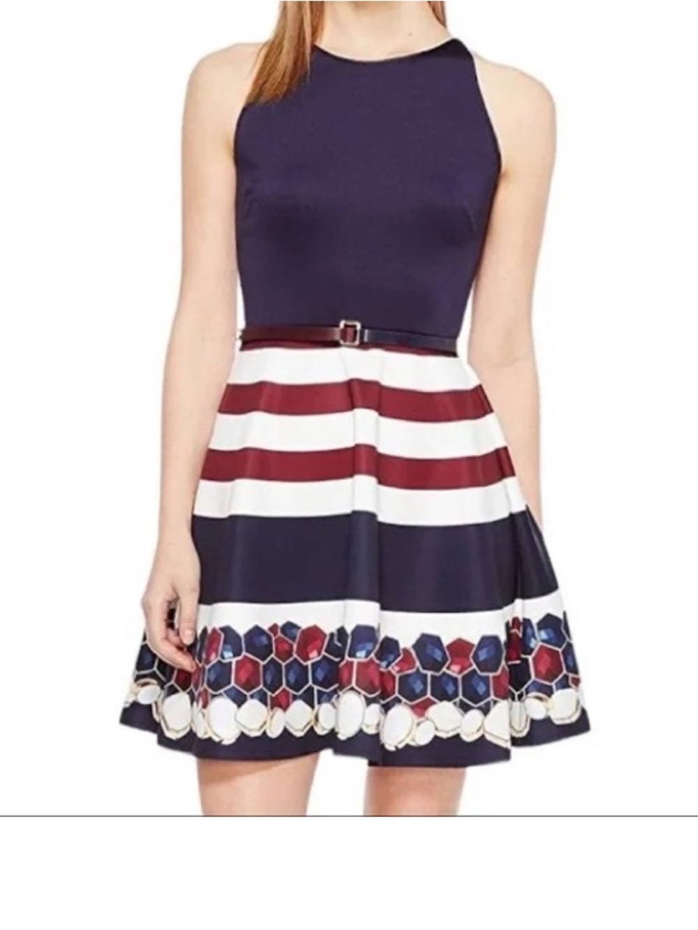 Ted Baker Annalie Rowing Stripe Fit & Flare Scuba Dress size Teds' 2, US 6